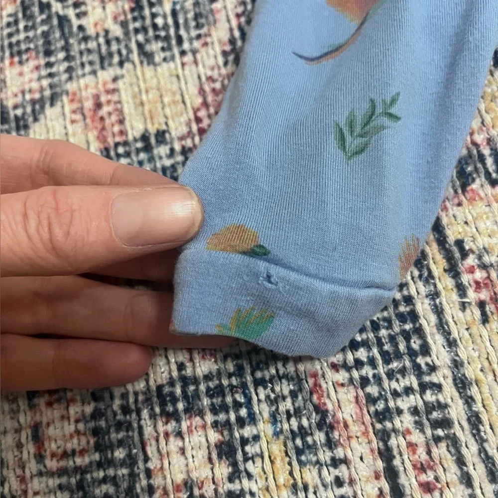 Kyte Baby Blue Sleeveless Parrot Print Zipper Romper